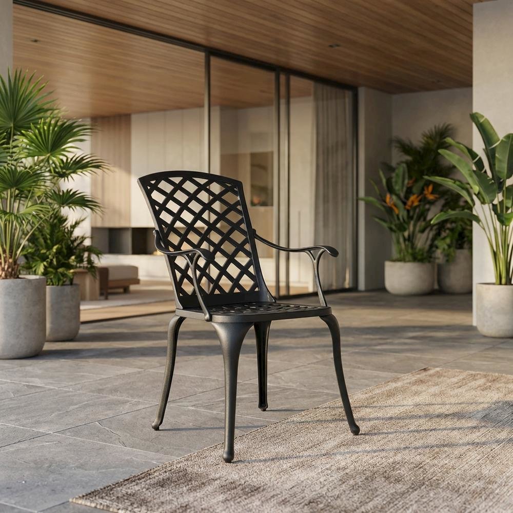 Black outdoor armchair set with high backrests and sturdy construction. Picture 2