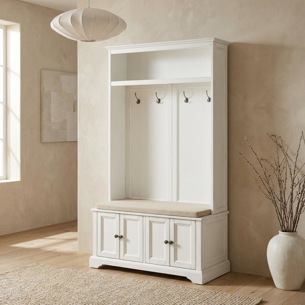 White Hall Tree, MDF Particle Board, Coat Hooks, Wide Entryway Organizer. Picture 2