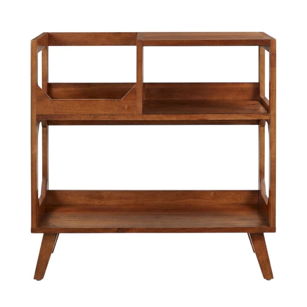 Brown Walnut Record Player Stand, Rubberwood Veneer Vinyl Storage. Picture 4