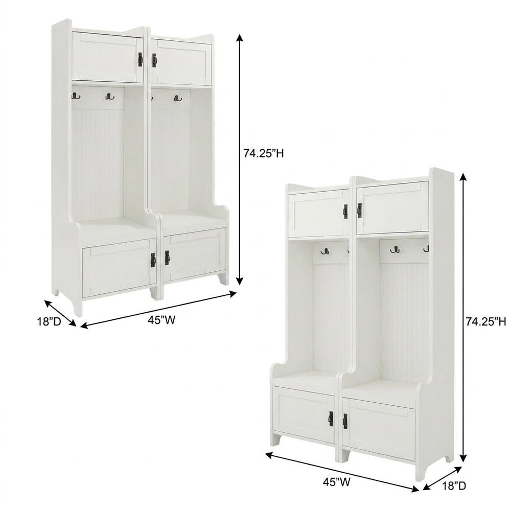 White entryway set with 2 hall trees for organized hallway storage. Picture 6