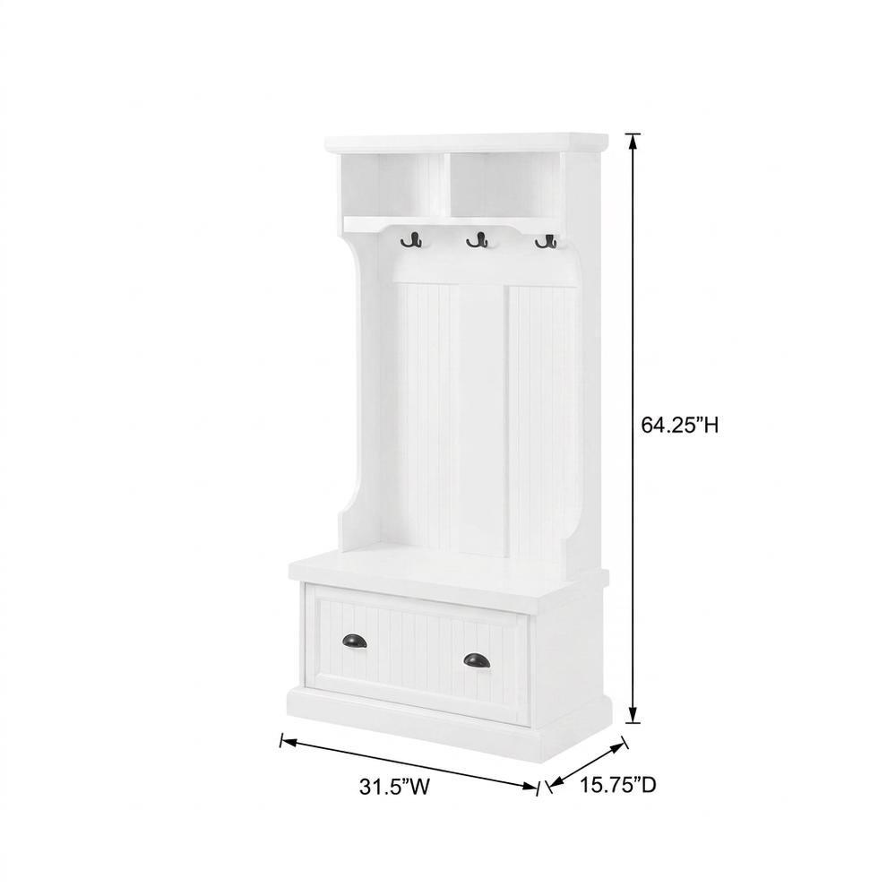 Wood hall tree with storage bench and coat hooks for entryway. Picture 5