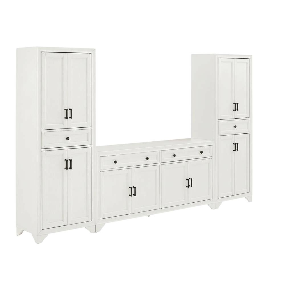 3-Piece Sideboard and Pantry Storage Set in White with Anti-Tip Mechanism. Picture 1