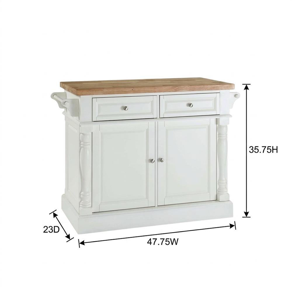 White kitchen island with butcher block top and anti-tip safety feature. Picture 8