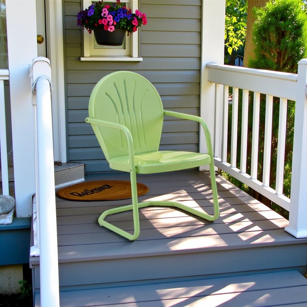 Key Lime Green Metal Patio Chair with Gloss Finish – Decorative Retro Style. Picture 2