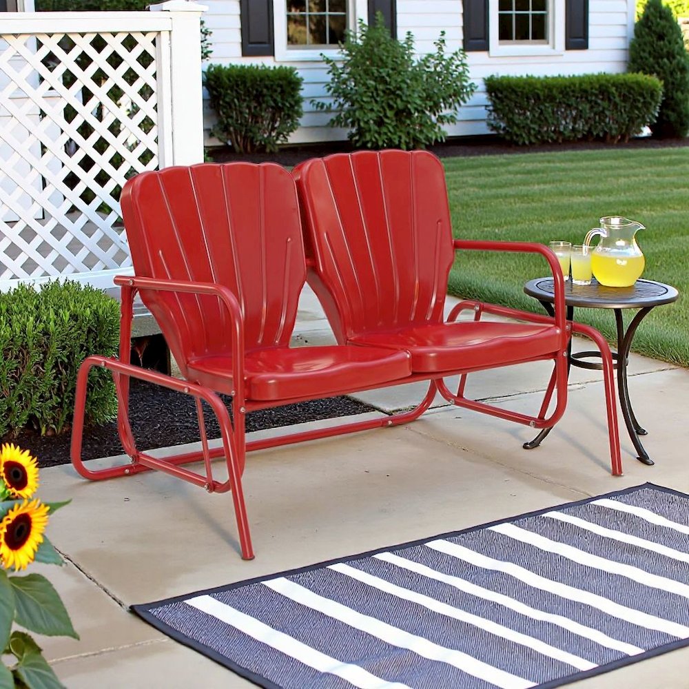 Red Outdoor Loveseat Glider – Retro Furniture Seating for Two People. Picture 2