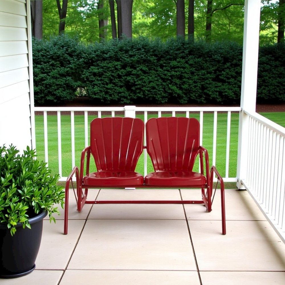 Red Outdoor Loveseat Glider – Retro Furniture Seating for Two People. Picture 3