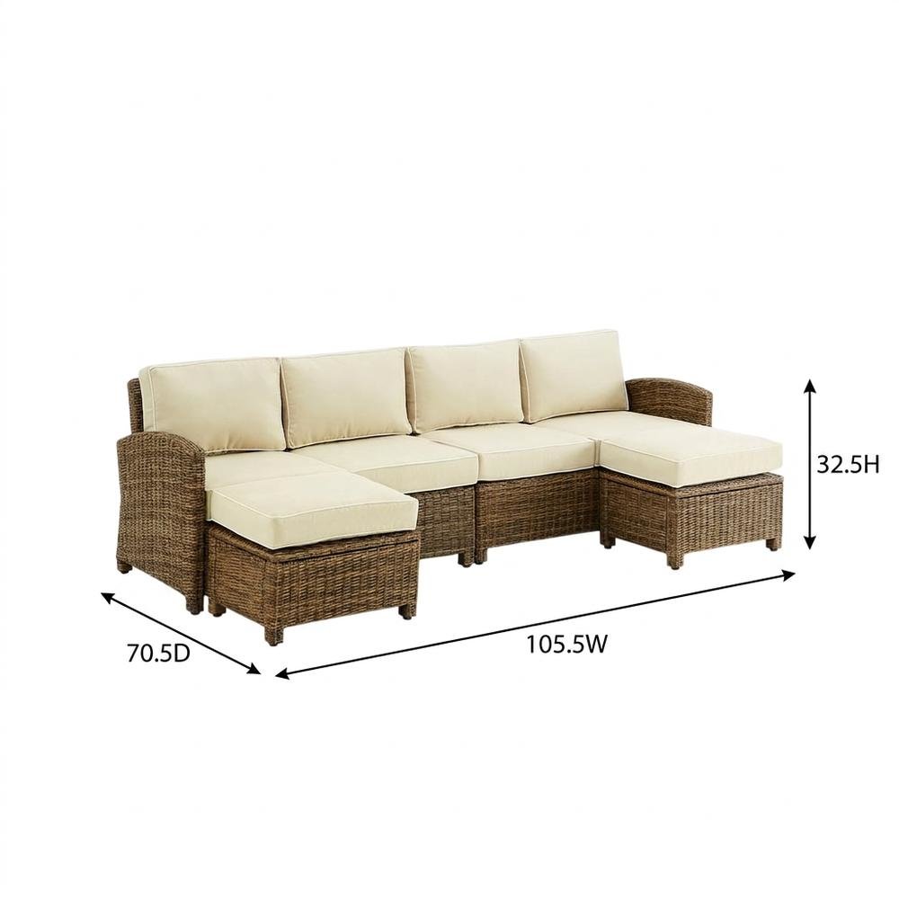 Weathered Brown 4-Piece Outdoor Sectional Sofa Set with Ottomans. Picture 8