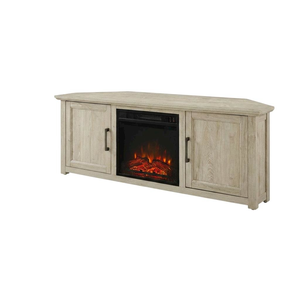 Black Corner Fireplace TV Stand for 65+ Inch Flat Screens with Ample Storage. Picture 1