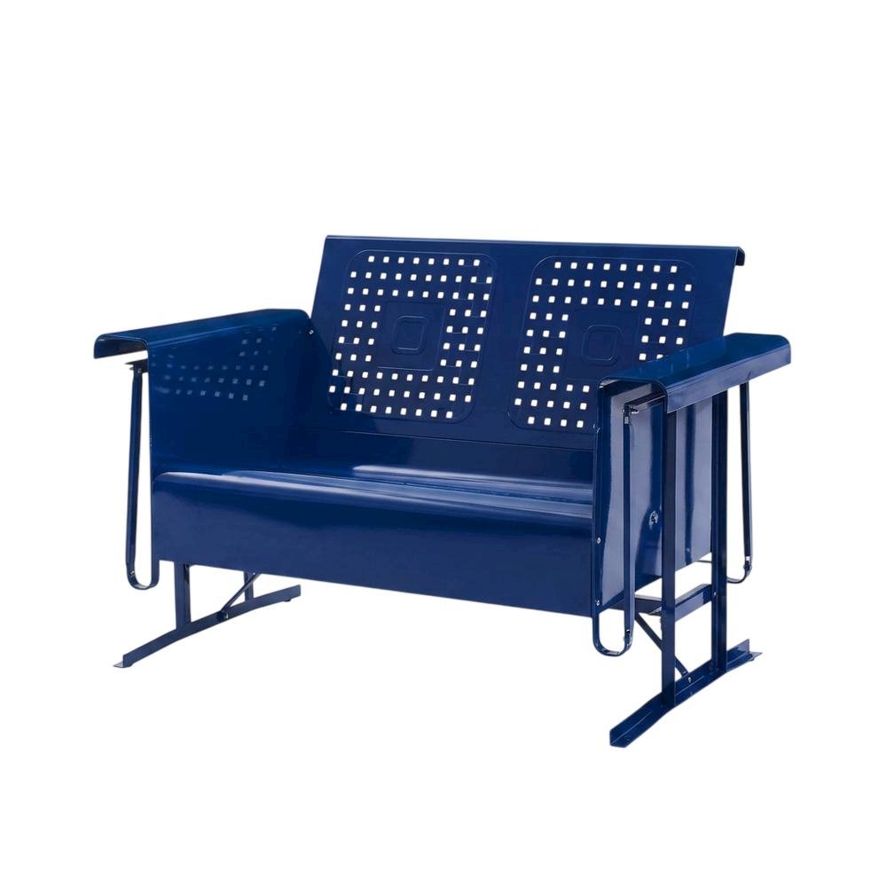 Navy Metal Patio Glider Bench – Outdoor Seating for Two with Retro Charm. Picture 1