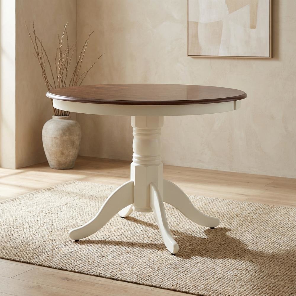 Distressed White Round Dining Table, Farmhouse Style, Seats 4. Picture 2