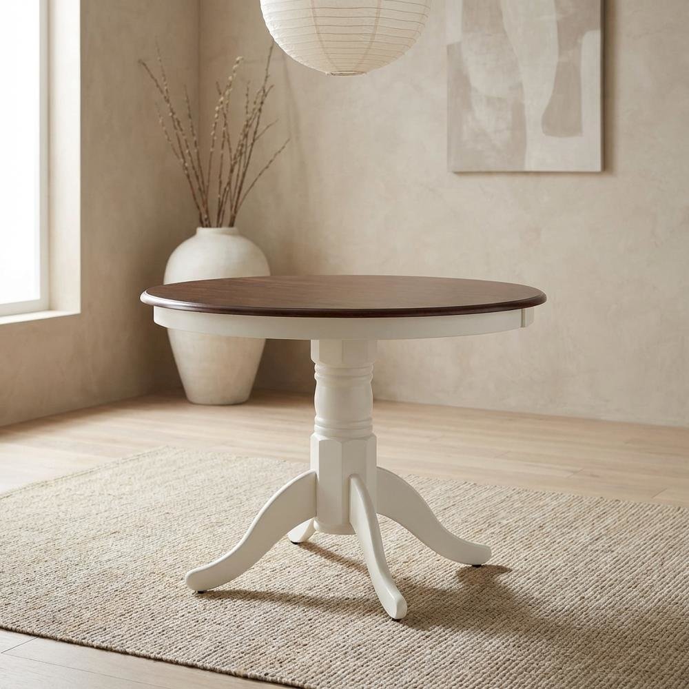 Distressed White Round Dining Table, Farmhouse Style, Seats 4. Picture 3