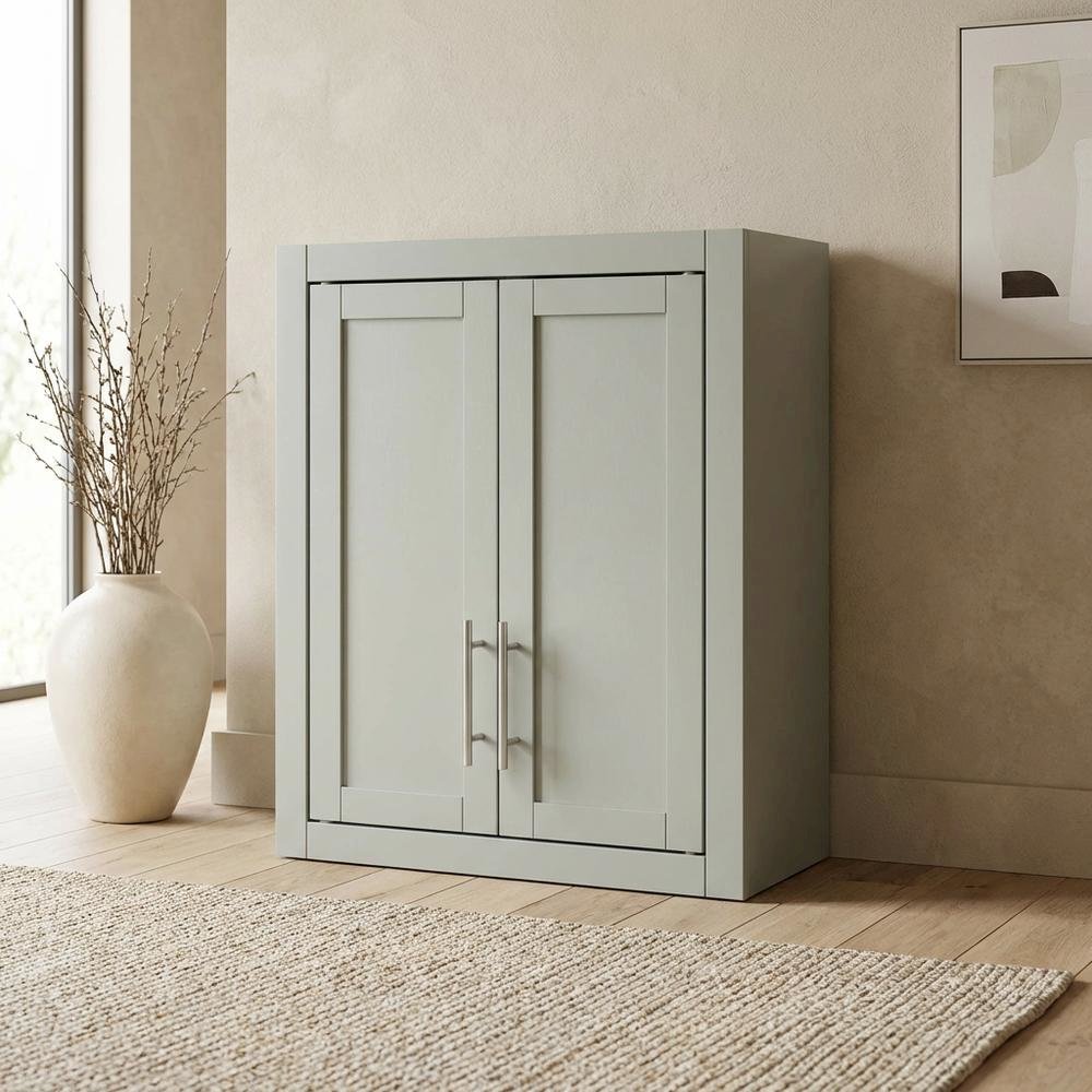 Gray Wall-Mount Storage Cabinet, MDF Birch Veneer, 22 Inch Wide. Picture 2