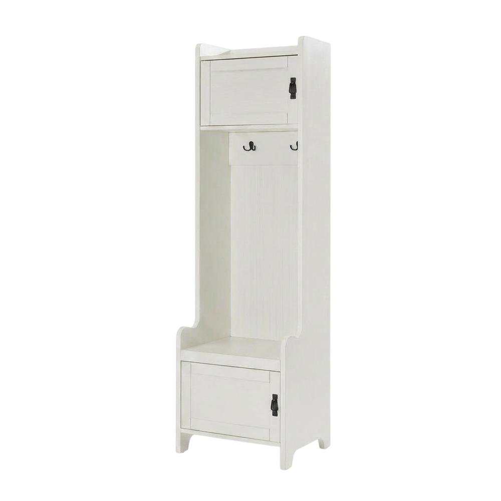 White Narrow Hall Tree, MDF Birch Veneer, Coat Hooks, Tall Entryway. Picture 1