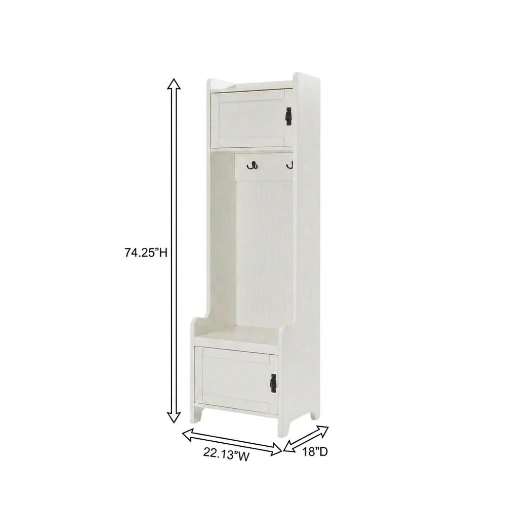 White Narrow Hall Tree, MDF Birch Veneer, Coat Hooks, Tall Entryway. Picture 7