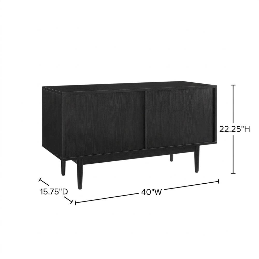 Black Record Player Stand with Vinyl Storage Shelves. Picture 7