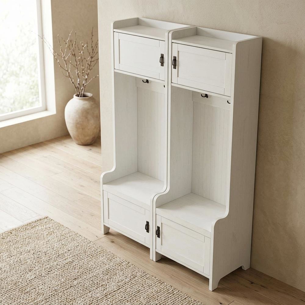 White entryway set with 2 hall trees for organized hallway storage. Picture 5