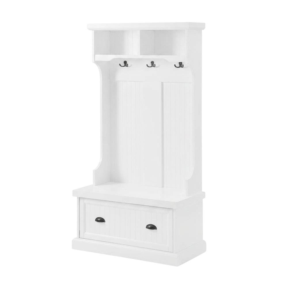 Wood hall tree with storage bench and coat hooks for entryway. Picture 3