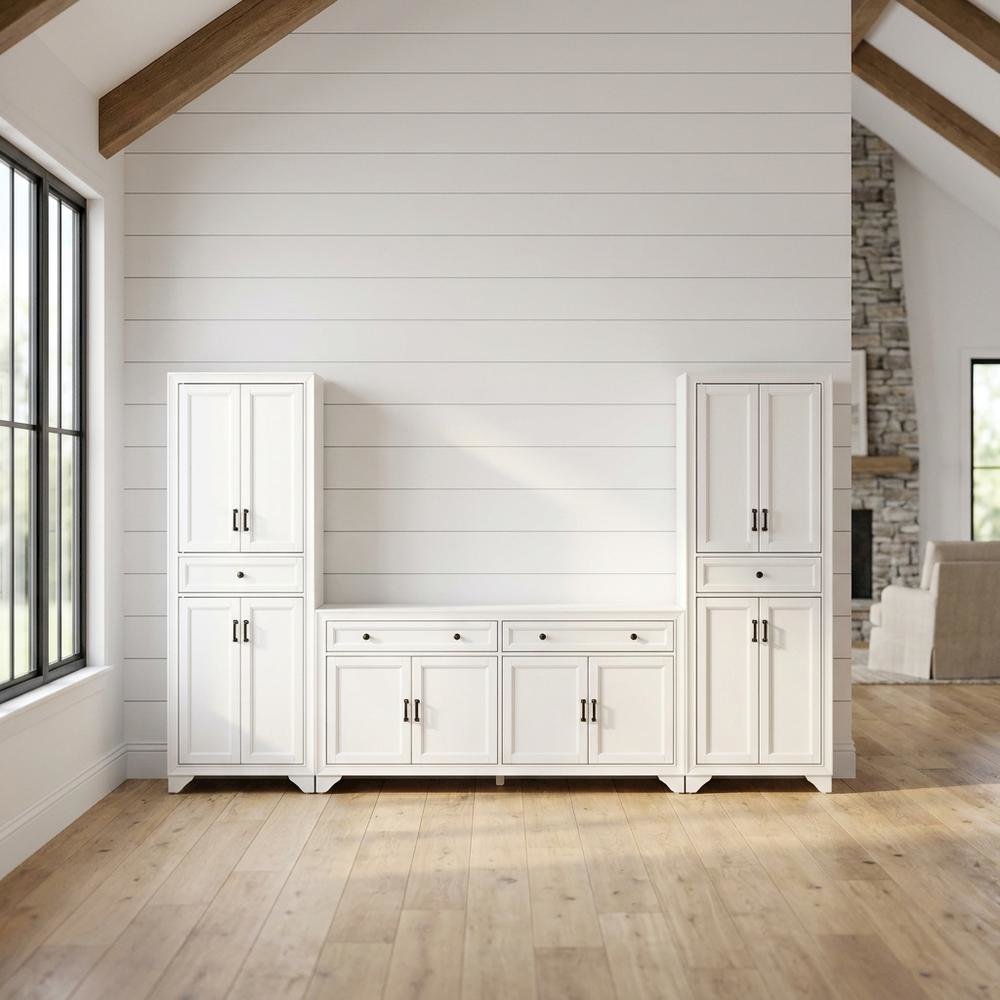 3-Piece Sideboard and Pantry Storage Set in White with Anti-Tip Mechanism. Picture 3