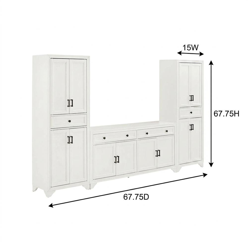 3-Piece Sideboard and Pantry Storage Set in White with Anti-Tip Mechanism. Picture 7