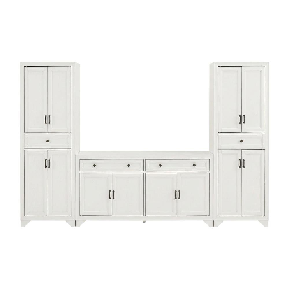 3-Piece Sideboard and Pantry Storage Set in White with Anti-Tip Mechanism. Picture 4