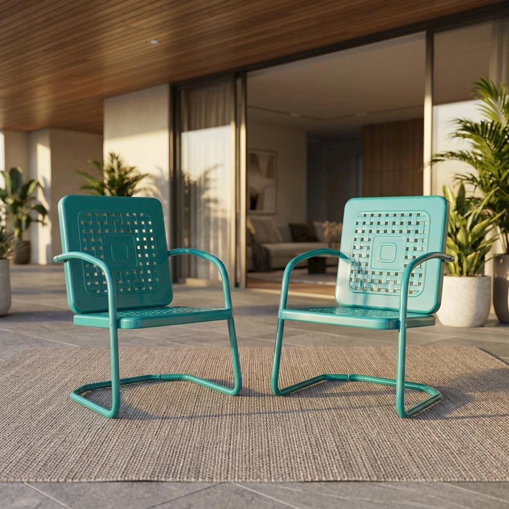 Turquoise Outdoor Chair Set with 2 Armchairs, Lightweight & Anti-Tip Hardware. Picture 3