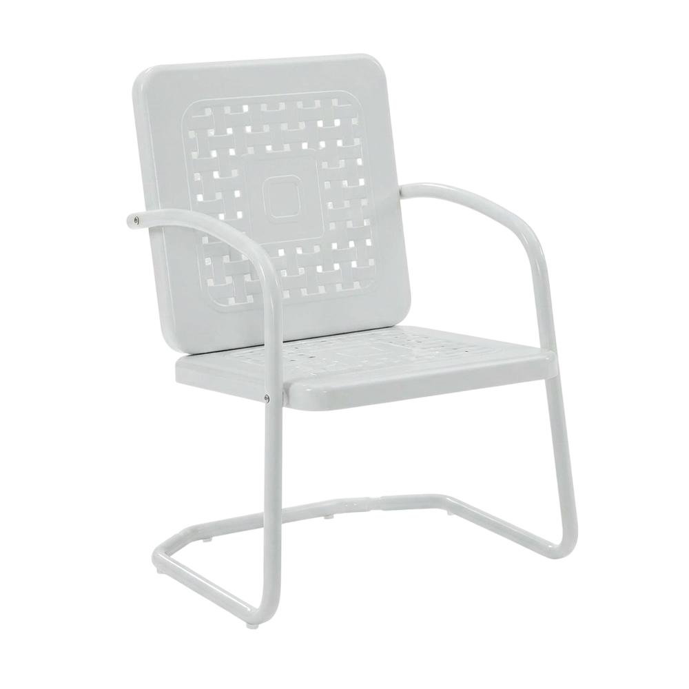 White outdoor armchair duo with sturdy construction and comfortable seating. Picture 4