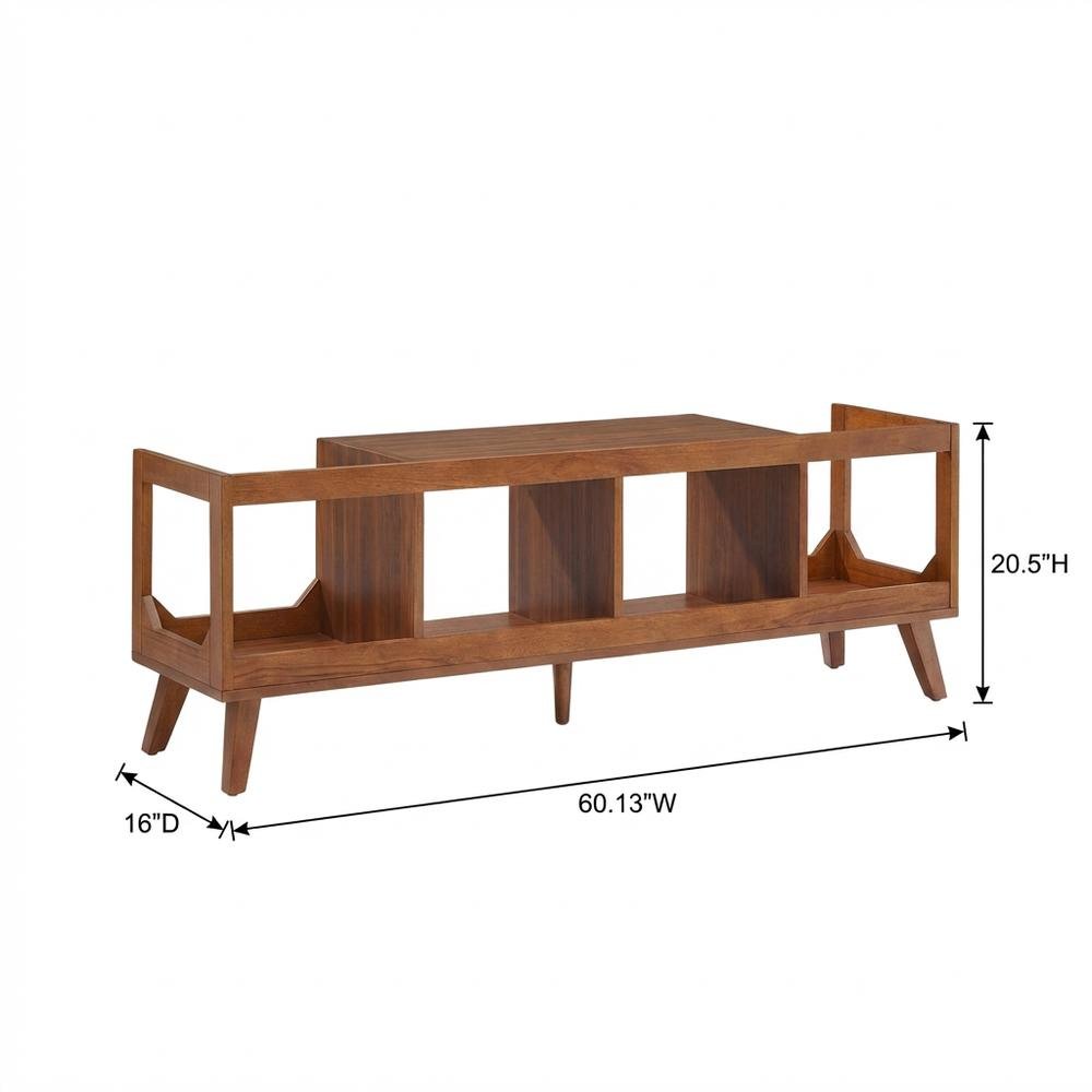 Black wood record player stand with vinyl storage and cable management. Picture 7
