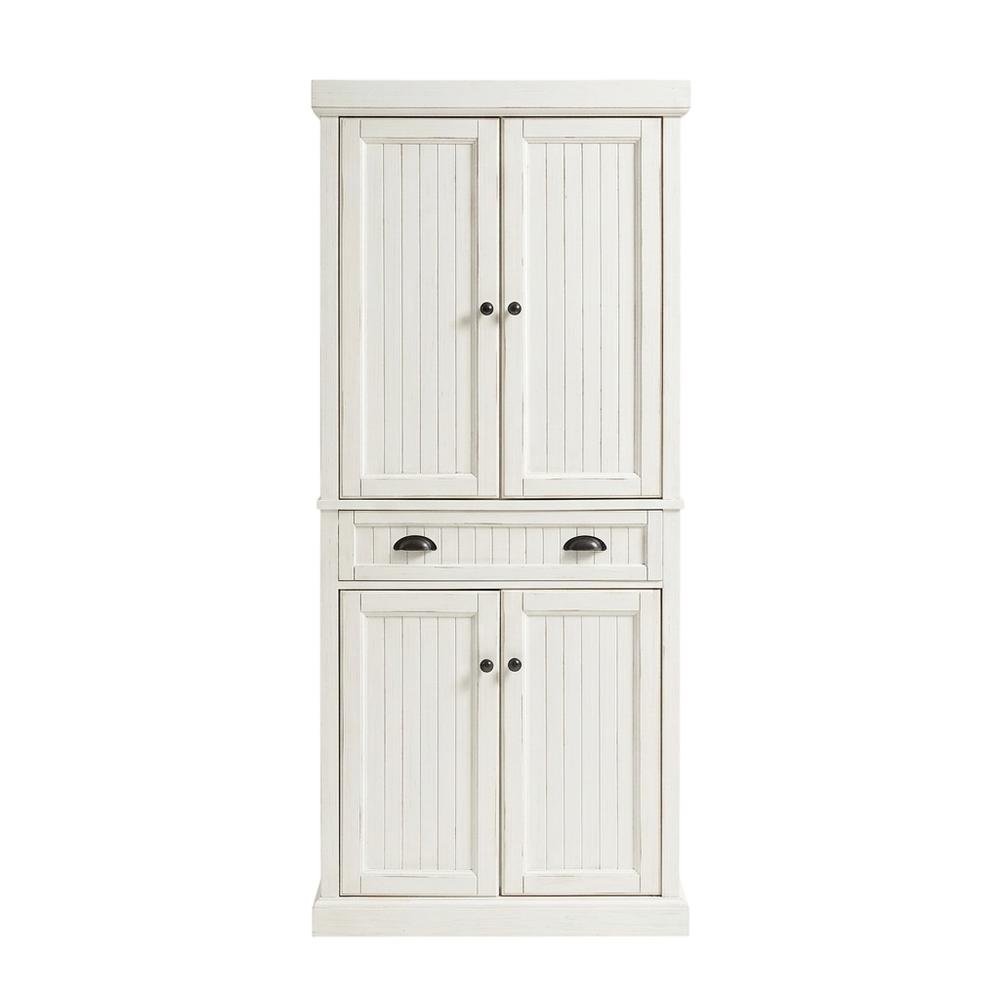White kitchen pantry cabinet with anti-tip safety feature, sturdy construction. Picture 1
