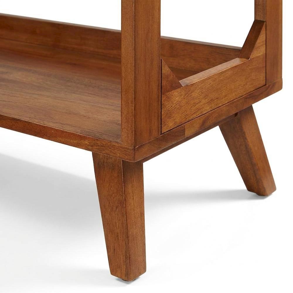 Brown Walnut Record Player Stand, Rubberwood Veneer Vinyl Storage. Picture 5