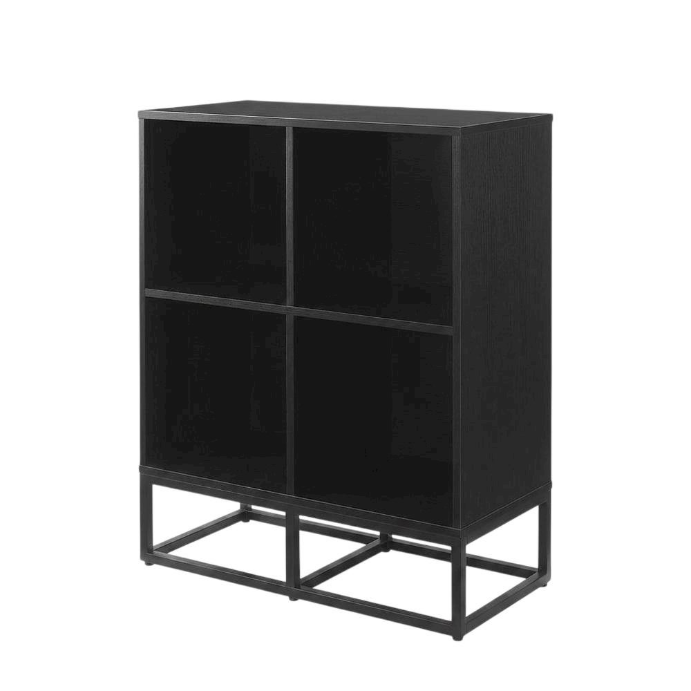 Dark Wood Finish 4-Cube Record Player Stand with Vinyl Storage. Picture 1