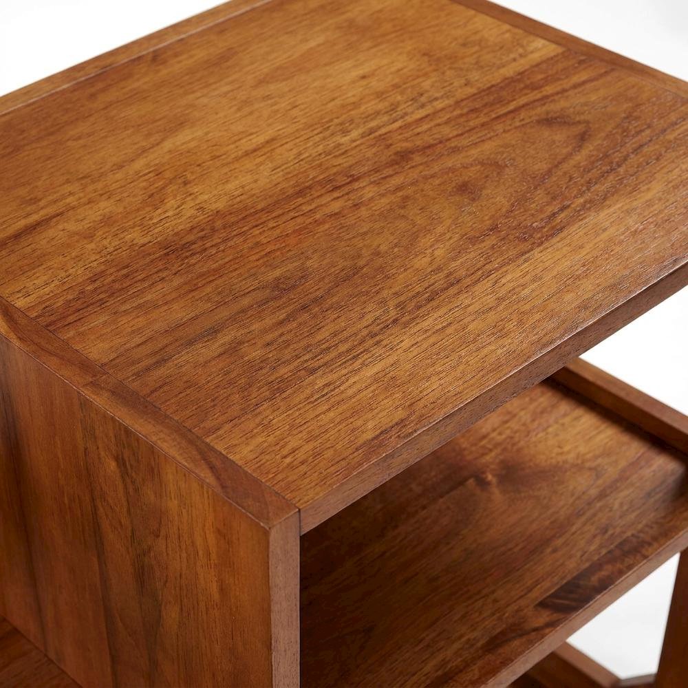 Brown Walnut Record Player Stand, Rubberwood Veneer Vinyl Storage. Picture 6
