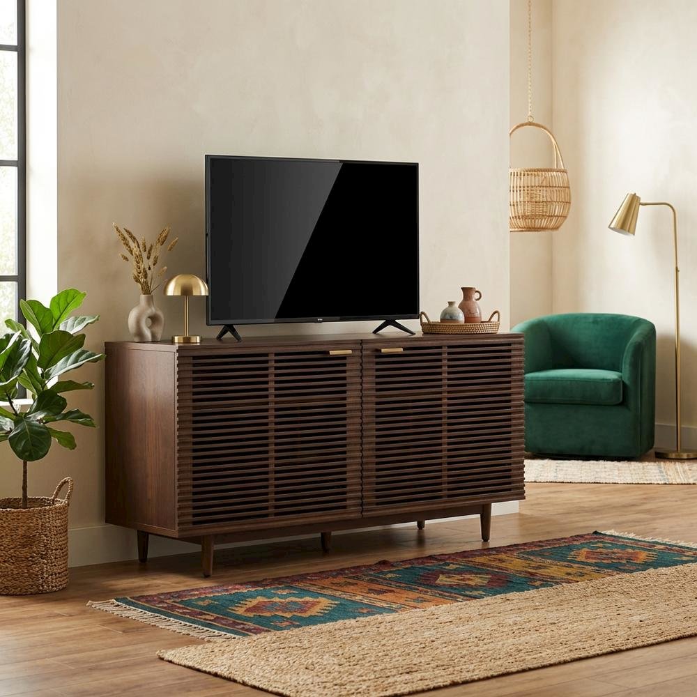 Corner record player cabinet with vinyl storage in wood finish and modern design. Picture 3