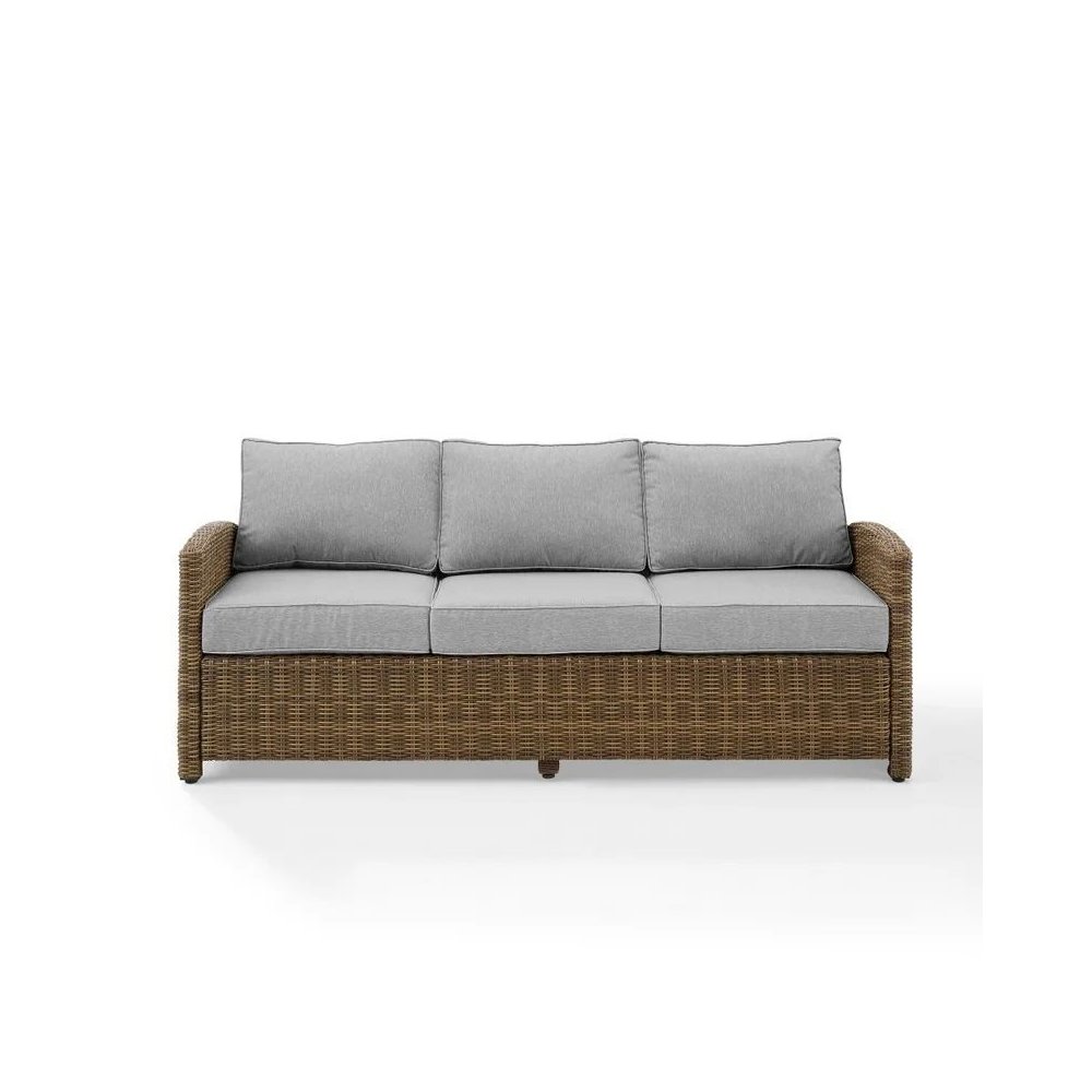 Elegant Beige Outdoor Sofa with All-Weather Resin Wicker Design. Picture 1