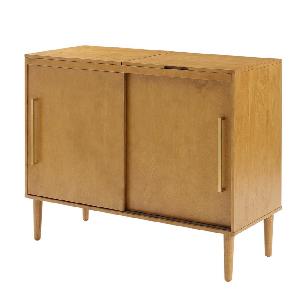 Brown Large Record Player Cabinet, MDF Rubberwood Vinyl Console. Picture 1