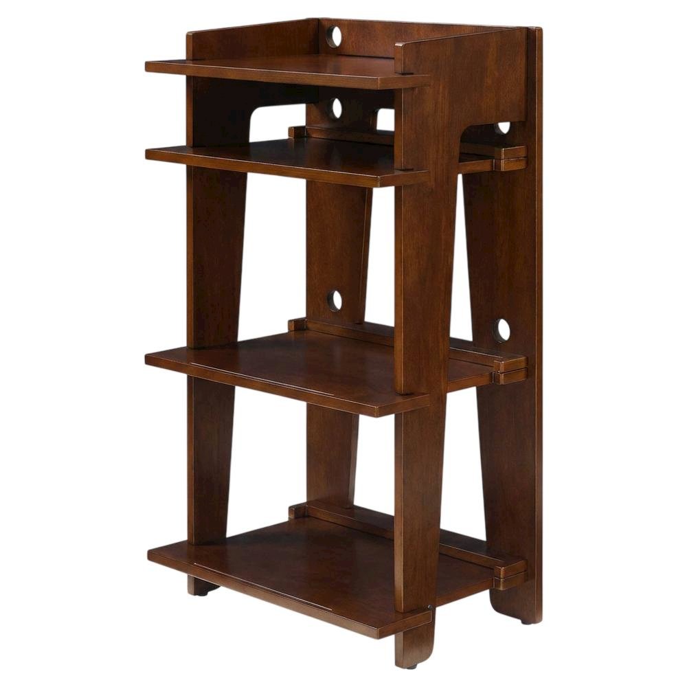 Brown turntable stand with anti-tip hardware and sturdy construction. Picture 1