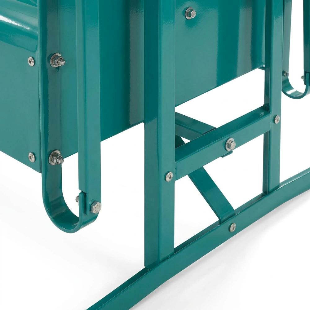 Turquoise Outdoor Loveseat Glider with Anti-Tip Hardware and Durable Frame. Picture 7
