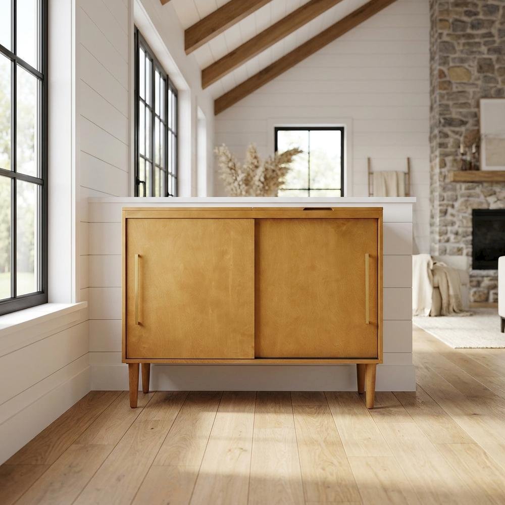Brown Large Record Player Cabinet, MDF Rubberwood Vinyl Console. Picture 3