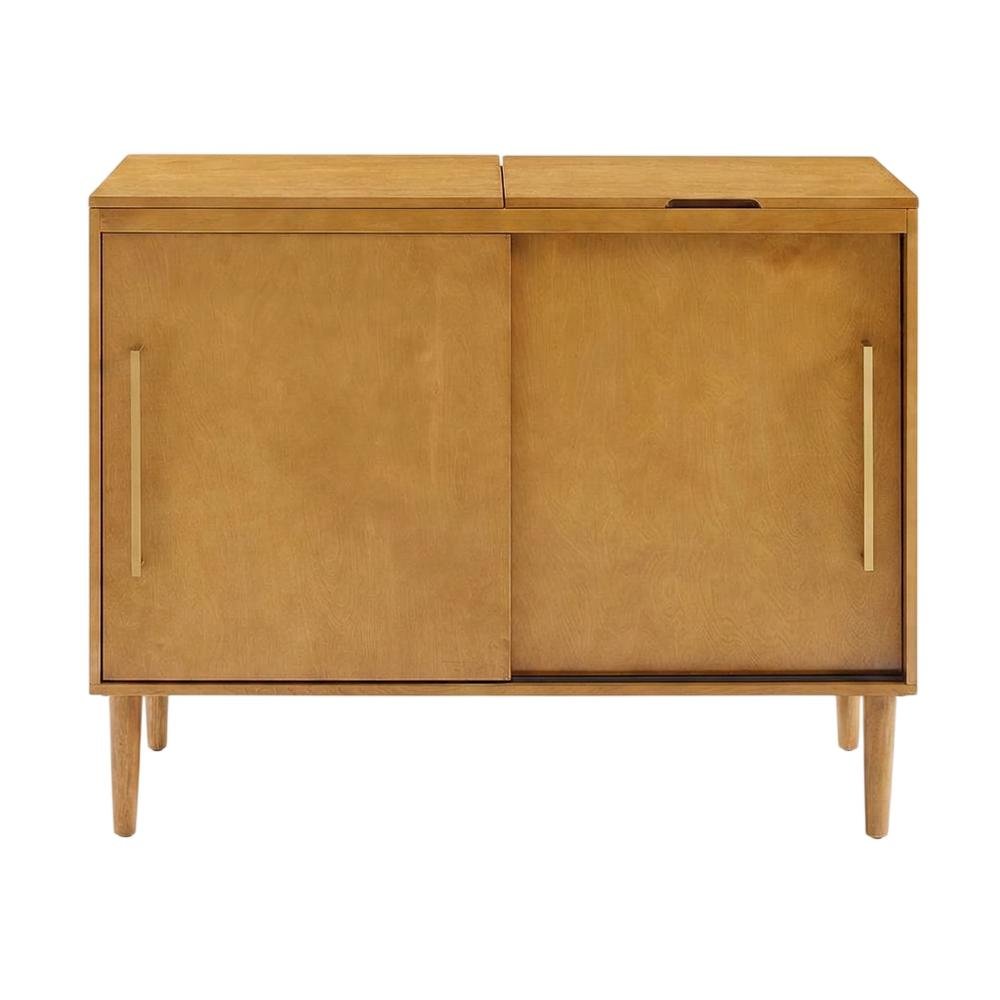 Brown Large Record Player Cabinet, MDF Rubberwood Vinyl Console. Picture 4