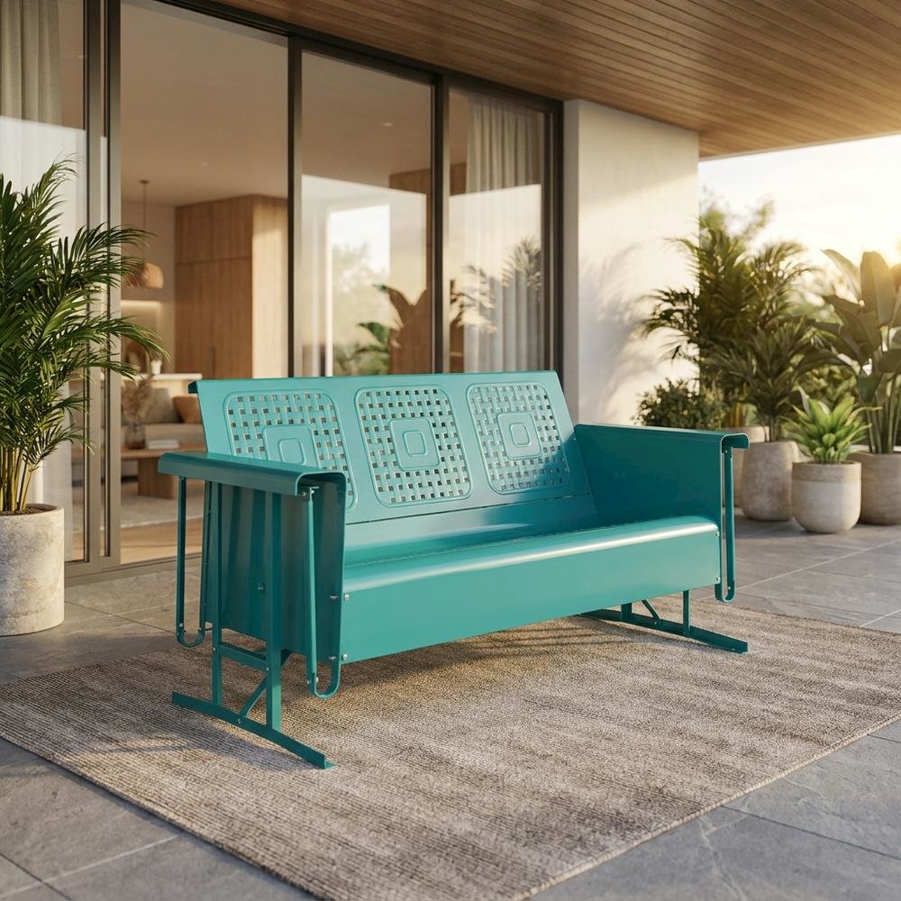 Turquoise Outdoor Sofa Glider with Comfortable Arm and Backrest. Picture 3