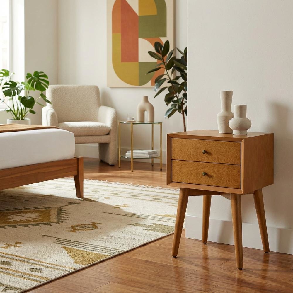 Modern nightstand with MDF and solid wood finish for bedroom storage. Picture 3