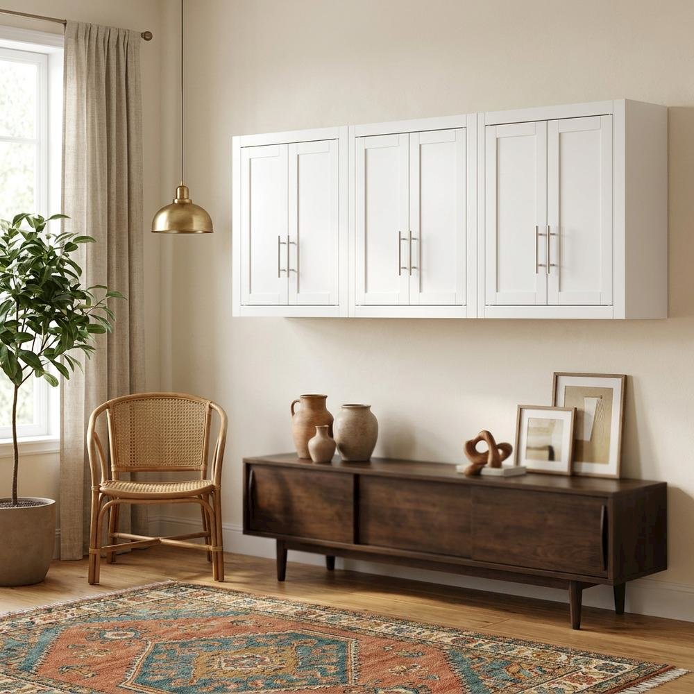 White 3-Piece Wall Storage Cabinet Set, MDF Birch Veneer. Picture 2