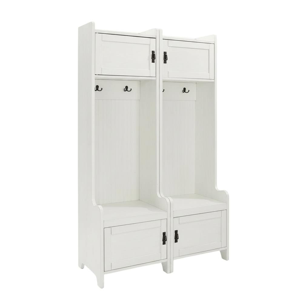 White entryway set with 2 hall trees for organized hallway storage. Picture 3