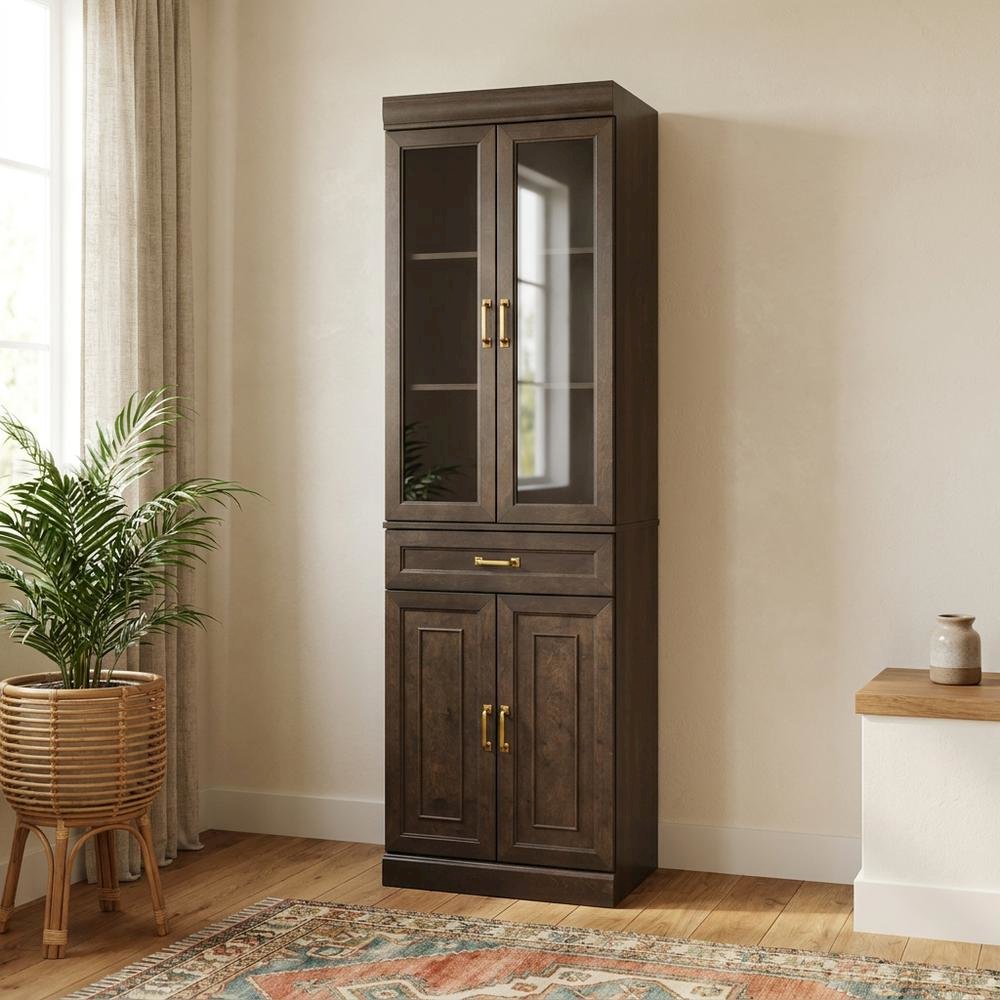 Glass Door Pantry Cabinet with Anti-Tip Mechanism. Picture 2