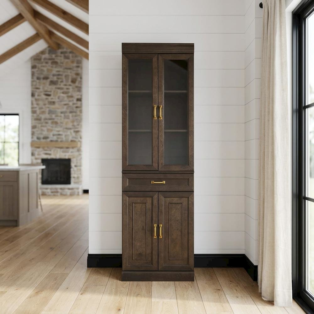 Glass Door Pantry Cabinet with Anti-Tip Mechanism. Picture 3