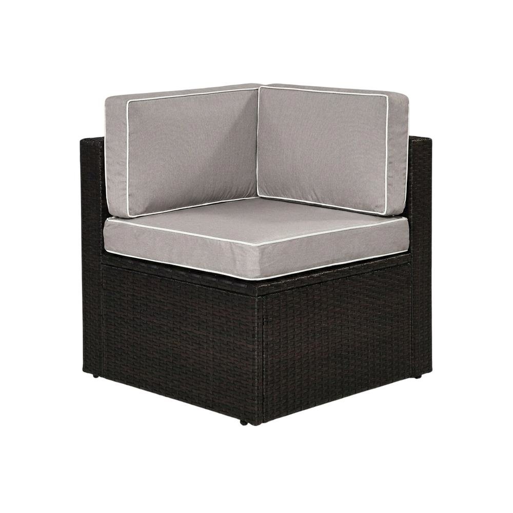 Gray Wicker Corner Chair for Outdoor Living with Durable Frame. Picture 1