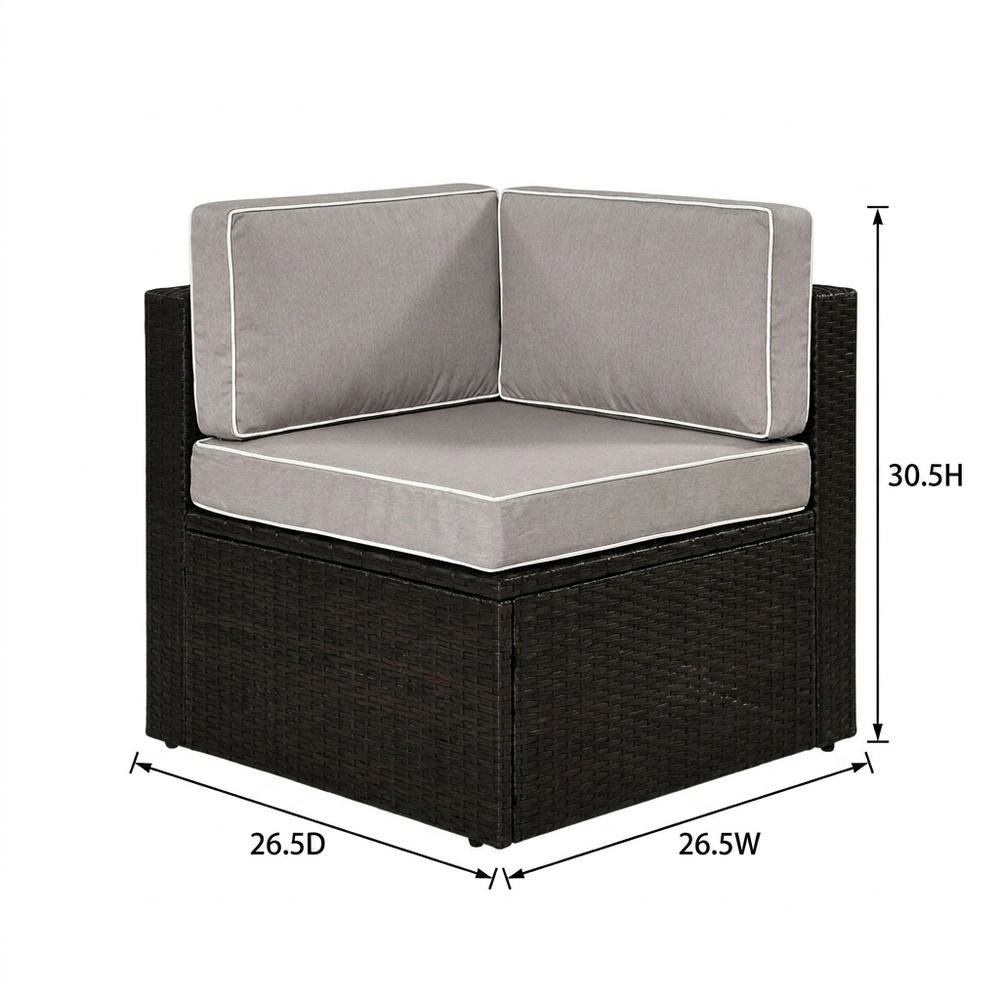 Gray Wicker Corner Chair for Outdoor Living with Durable Frame. Picture 7