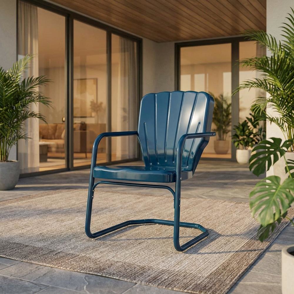 Navy Outdoor Chair Set with Armrest and Sturdy Frame for Patio Dining. Picture 3