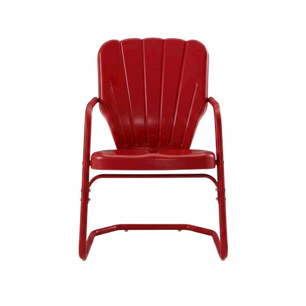 Red outdoor chair set with sturdy build and comfortable seating. Picture 6