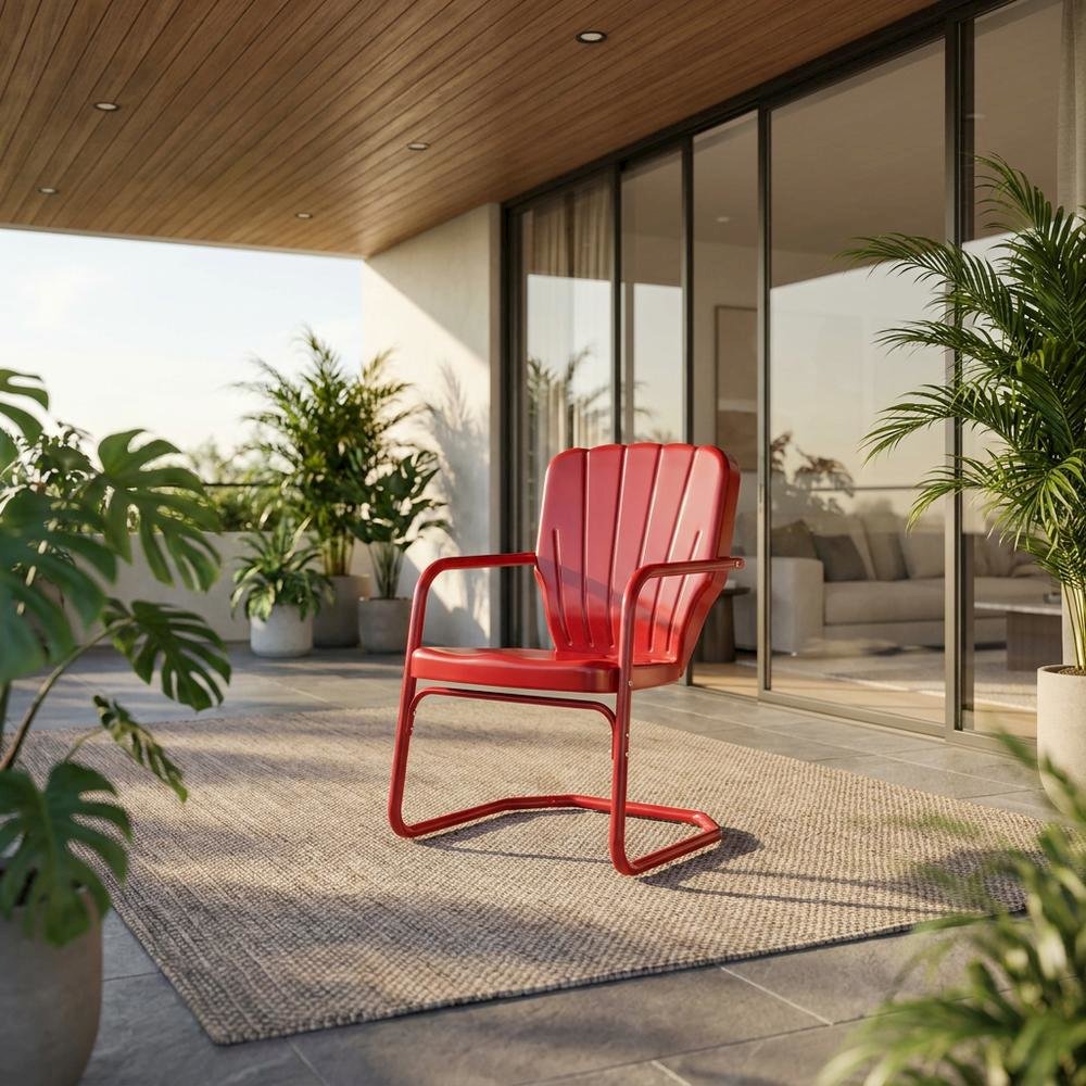 Red outdoor chair set with sturdy build and comfortable seating. Picture 4