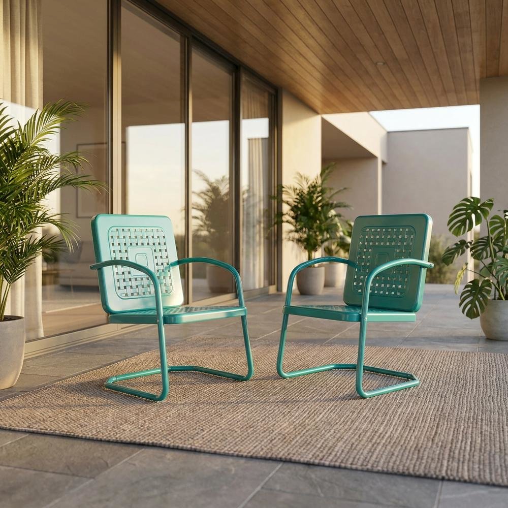 Turquoise Outdoor Chair Set with 2 Armchairs, Lightweight & Anti-Tip Hardware. Picture 2